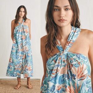 Faherty Bay Twist Cotton Midi Dress in Paradise Blossom Floral Womens Size Small